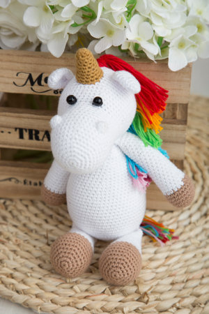 Knitted stuffed toys amigurumi handcrafted crochet hobbyの写真素材