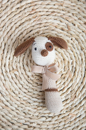 Knitted stuffed toys amigurumi handcrafted crochet hobbyの写真素材