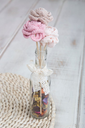 Knitted stuffed toys amigurumi handcrafted crochet hobbyの写真素材