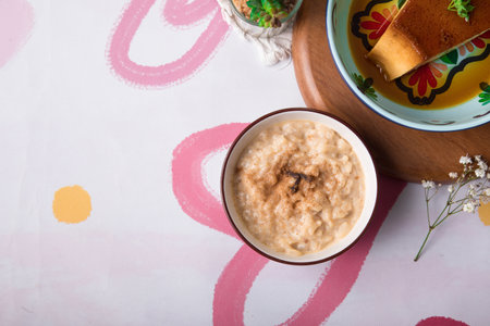 Arroz pudding rice porridge Assorted peruvian desserts peru sweet food buffet table brunchの写真素材