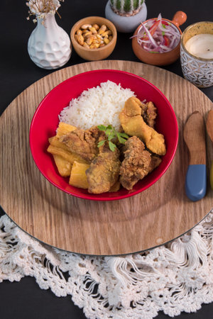 Deep fried fish sticks Peruvian buffet table Assorted food dishes gourmet sea food Peru traditionalの写真素材