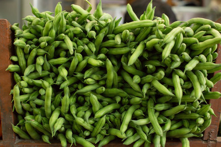 Fresh green beans at the local farmers market in Lima Peru.の写真素材