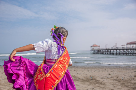 Marinera dancers peruvian dance traditional Peruの写真素材