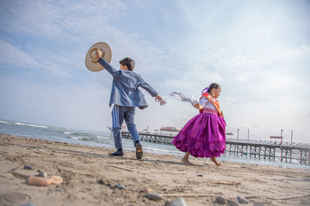 Marinera dancers peruvian dance traditional Peruの写真素材
