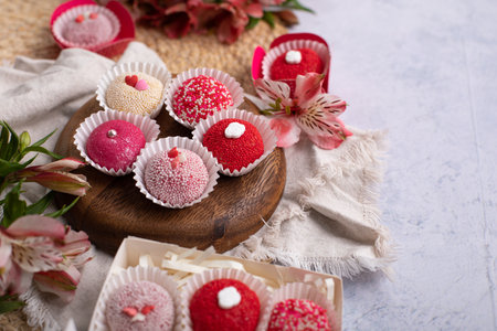 Brigadeiro traditional Brazilian Brasil sweet dessert on a white backgroundの写真素材