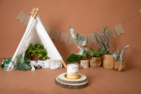 wedding decoration with wigwam and succulents.