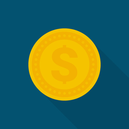 Gold coin icon, Dollar coin icon, Flat style with long shadow - Vectorのイラスト素材
