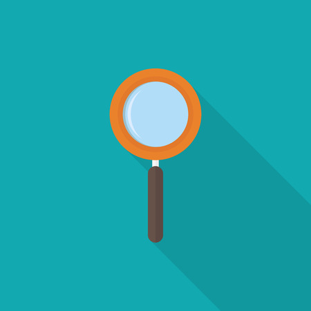 Magnifier icon with long shadow on blue background, flat design styleのイラスト素材