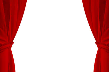 Red curtains on a white backgroundの写真素材