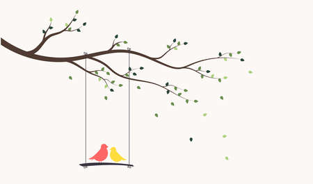 Bird in love. Birds on tree branchのイラスト素材