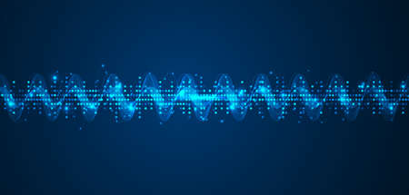 Sound waves oscillating glow light, Abstract technology backgroundのイラスト素材