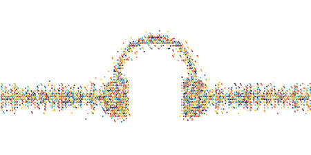 Sound wave music equalizer background, colorful dot style. Headphone icon