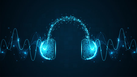 Headphone and sound wave music equalizer backgroundのイラスト素材