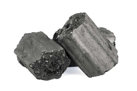 Natural wood charcoal isolated on white backgroundの写真素材