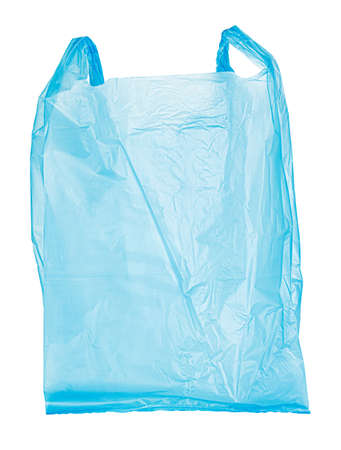 Blue plastic bag isolated on white background