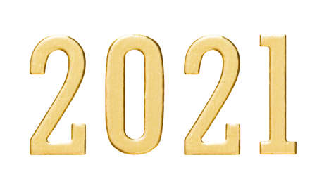 2021 golden bold letters isolated on white background. Numbers for Happy New Year 2021