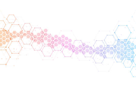 Hexagons pattern background. Genetic research, molecular structure. Chemical engineering. Concept of...