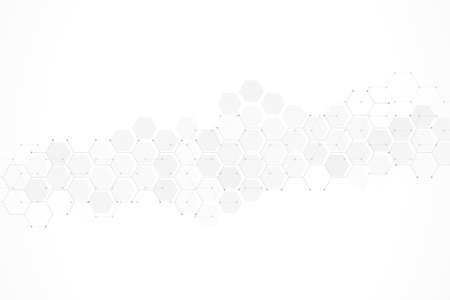 Hexagons pattern on gray background. Genetic research, molecular structure. Chemical engineering....