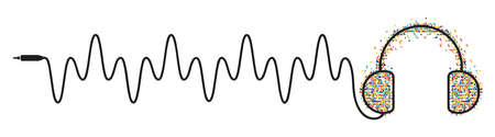 Headphone icon with wave cord, colorful dot styleのイラスト素材