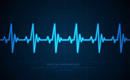 Emergency ekg monitoring. Blue glowing neon heart pulse. Heart beat. Electrocardiogramのイラスト素材
