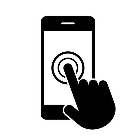 Smartphone screen with hand, Touch screen icon isolated on white backgroundのイラスト素材