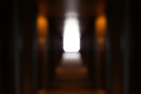 Empty dark corridor hotel corridor, Hotel hallwayの写真素材