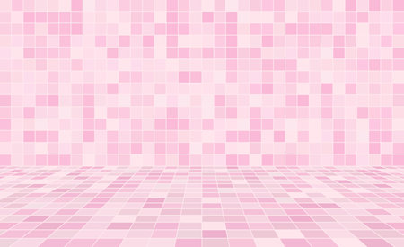 Pink ceramic tile wall and floor backgroundのイラスト素材