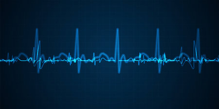 Emergency ekg monitoring. Blue glowing neon heart pulse. Heart beat. Electrocardiogramのイラスト素材
