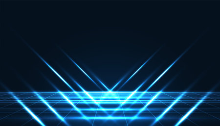 Retro cyberpunk style background. Sci-Fi background. Neon light grid landscapes. 80s, 90sのイラスト素材