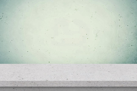 Concrete shelf table on blue wall background