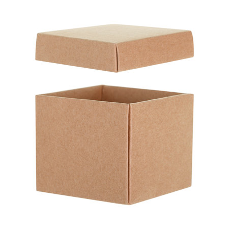 Brown cardboard box isolated on white backgroundの写真素材
