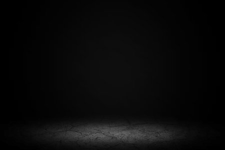 Product showcase with spotlight. Black studio room background. Use as montage for product displayの写真素材