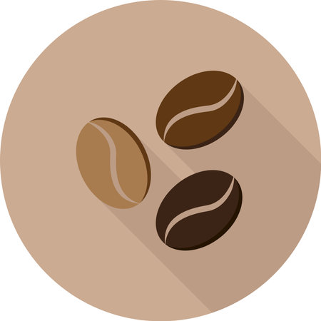 Coffee beans icon with long shadow on brown background, flat design styleのイラスト素材