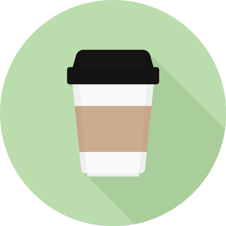 Disposable coffee cup icon with long shadow on green background, flat design styleのイラスト素材