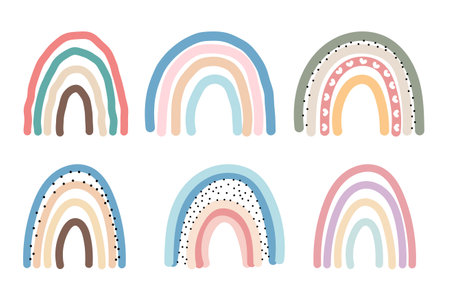Hand drawn boho rainbows collectionのイラスト素材