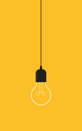 Hanging light bulb on yellow backgroundのイラスト素材