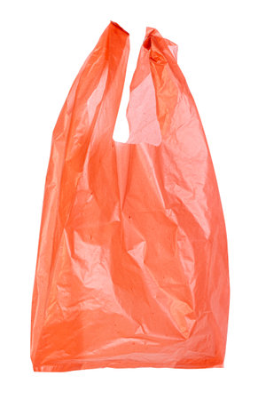 Orange plastic bag isolated on white background, clipping pathの写真素材