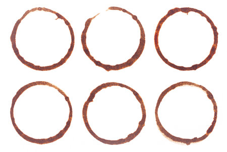 Coffee stains isolated on white background. Coffee printsの写真素材