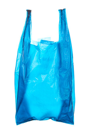 Blue plastic bag isolated on white background, clipping pathの写真素材