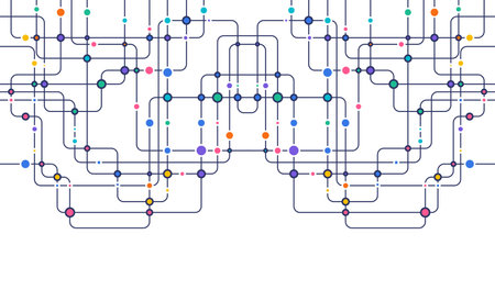 Circuit connect lines and dots. Network technology and Connection concept. Decentralized network nodes connectionsのイラスト素材
