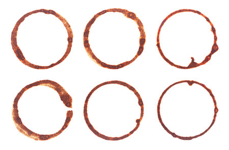 Coffee stains isolated on white background. Coffee printsの写真素材