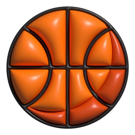 Glossy 3D basketball icon with smooth surface and deep black linesの写真素材