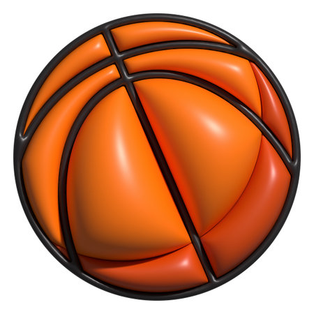 Glossy 3D basketball icon with smooth surface and deep black linesの写真素材