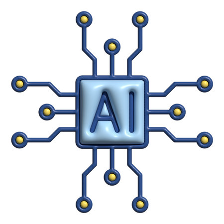 3D AI processor chip icon with glowing circuit linesの写真素材