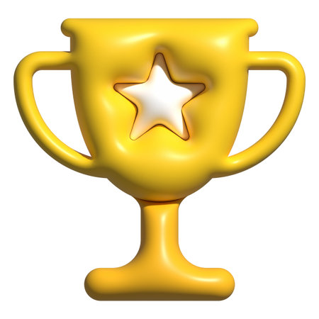 Glossy 3D trophy icon with bright white star in center and golden twin handlesの写真素材