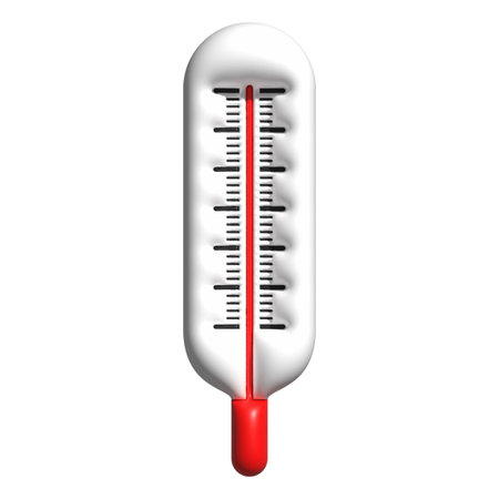 Glossy 3D thermometer icon in white and red with marked temperature scaleの写真素材