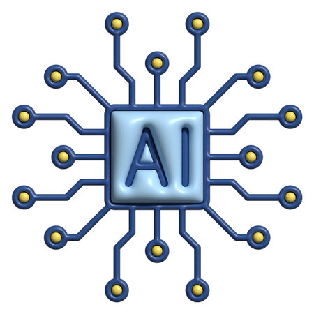 3D AI processor chip icon with glowing circuit linesの写真素材