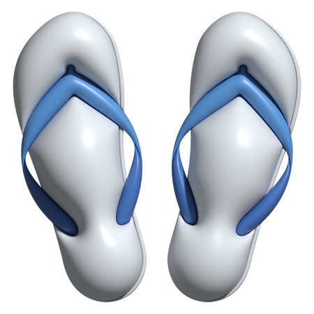 Glossy 3D flip flops icon in white and blue colorsの写真素材