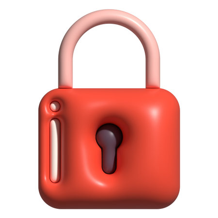 Glossy 3D of rounded red padlock icon with keyhole and info symbolの写真素材