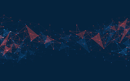 Geometric connected background. Connecting dots and lines. Global network connection. Banner template for technology.のイラスト素材